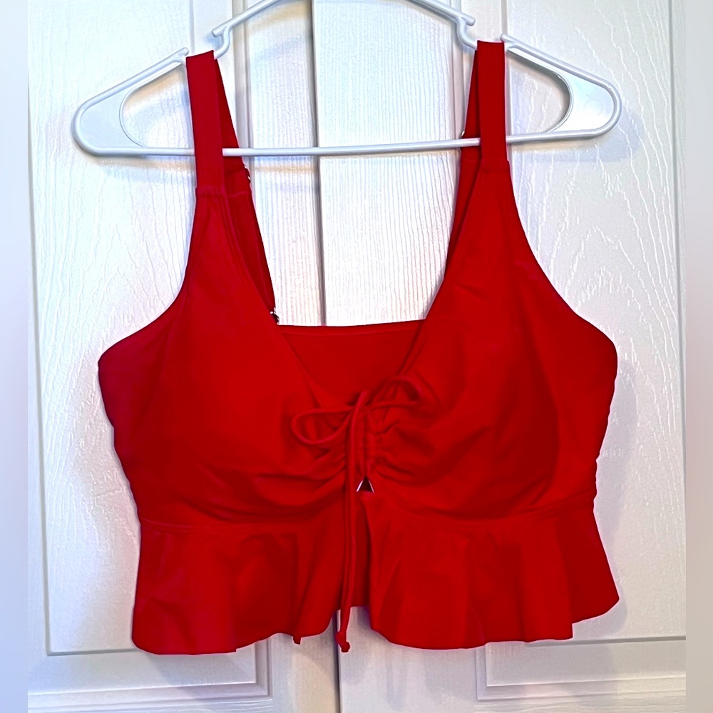 Daci Ruffle Flounce Bikini Top, Red, size XXL
